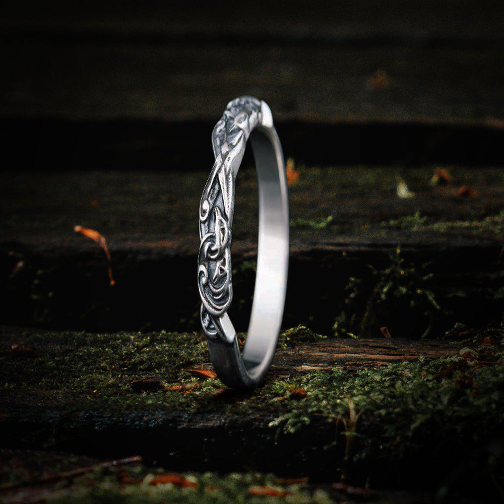 Sterling Silver Viking Raven Ring | Customizable Size