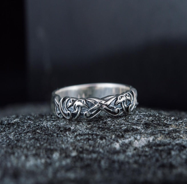 Sterling Silver Viking Raven Ring | Customizable Size