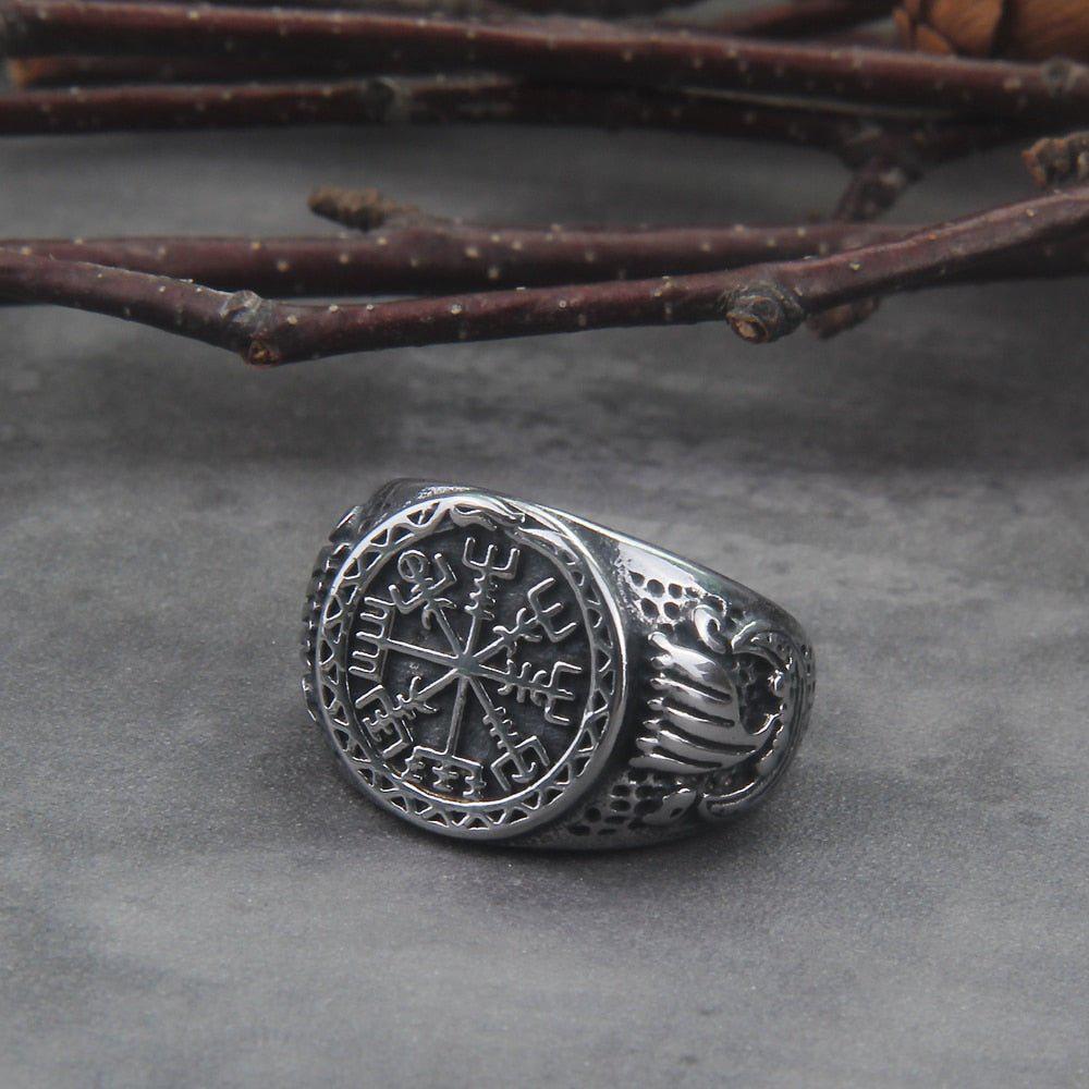 Viking Reaver Ouroboros Viking Compass Vegvisir and Drakkar Signet Ring