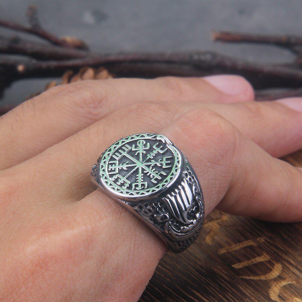 Viking Reaver Ouroboros Viking Compass Vegvisir and Drakkar Signet Ring