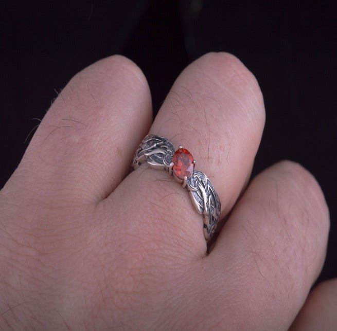 Viking Ring with CZ and Norse Ornament Sterling Silver Viking Ring