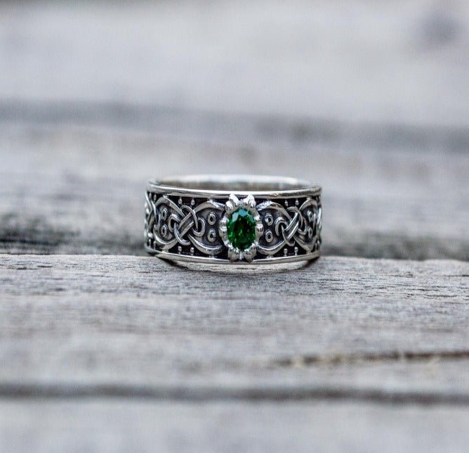 Handcrafted Sterling Silver Viking Ring | Scandinavian Ornament & Cubic Zirconia