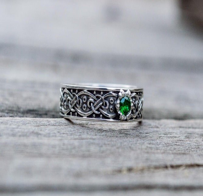 Handcrafted Sterling Silver Viking Ring | Scandinavian Ornament & Cubic Zirconia