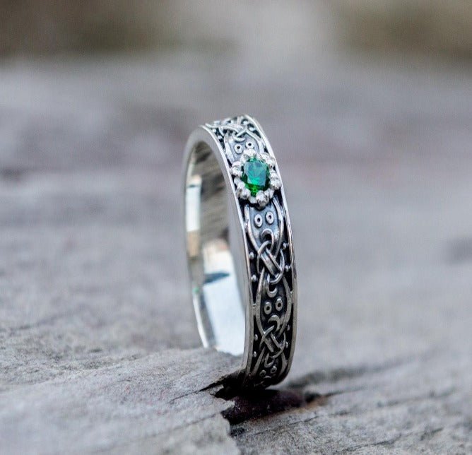 Handcrafted Sterling Silver Viking Ring | Scandinavian Ornament & Cubic Zirconia