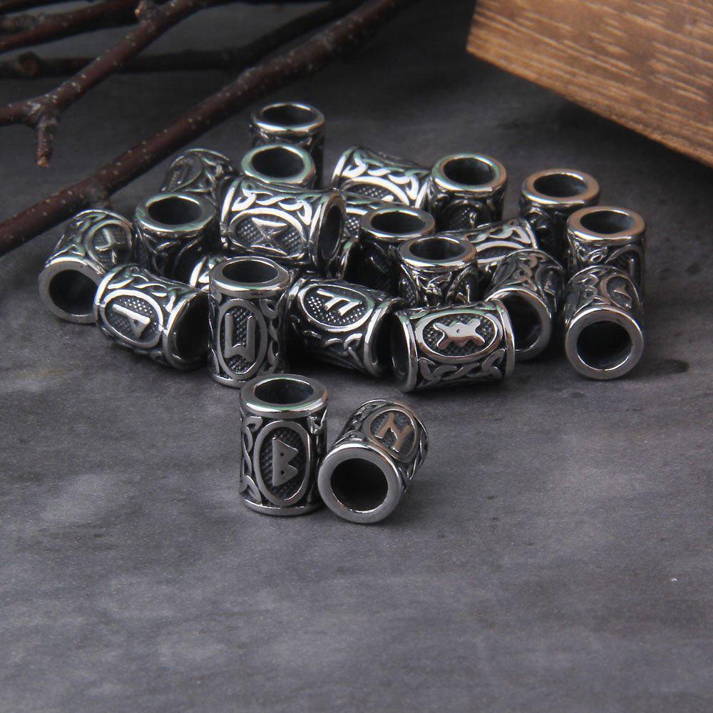 Viking Rune Futhark Steel Beard Beads