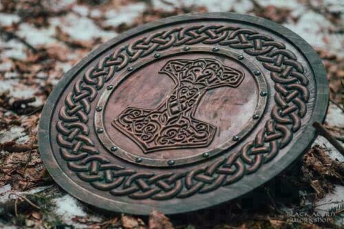 Viking Shield With Carved Hammer Of Thor - Mjolnir