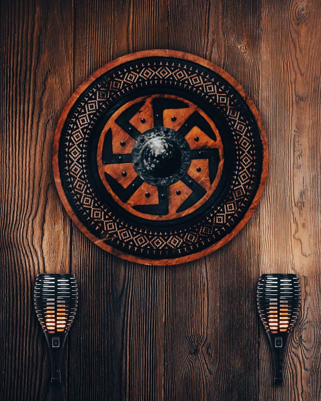 Viking Shield with Carved Kolovrat Symbol