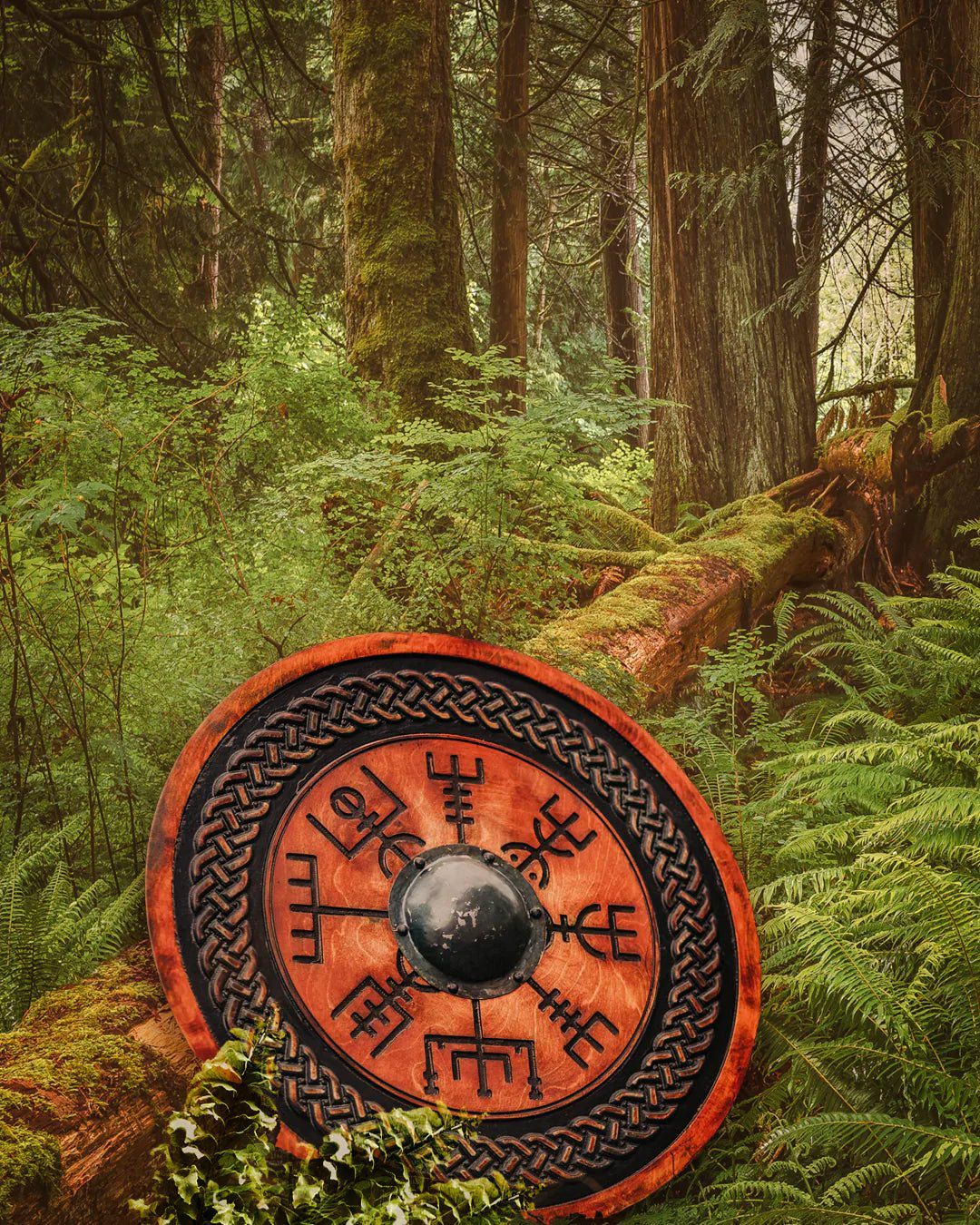 Viking Shield With Carved Vegvisir Viking Compass Symbol