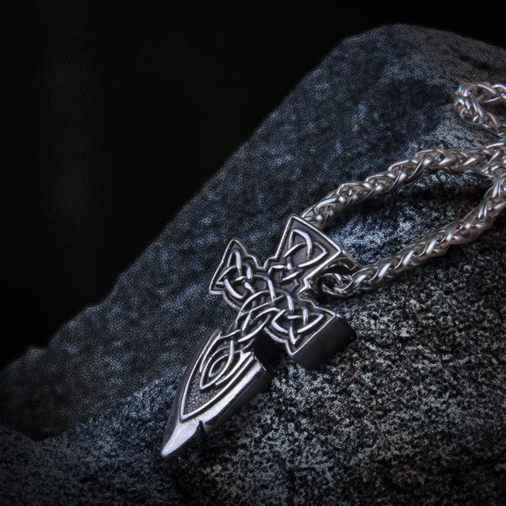 Viking Spear Point with Cross Amulet Necklace