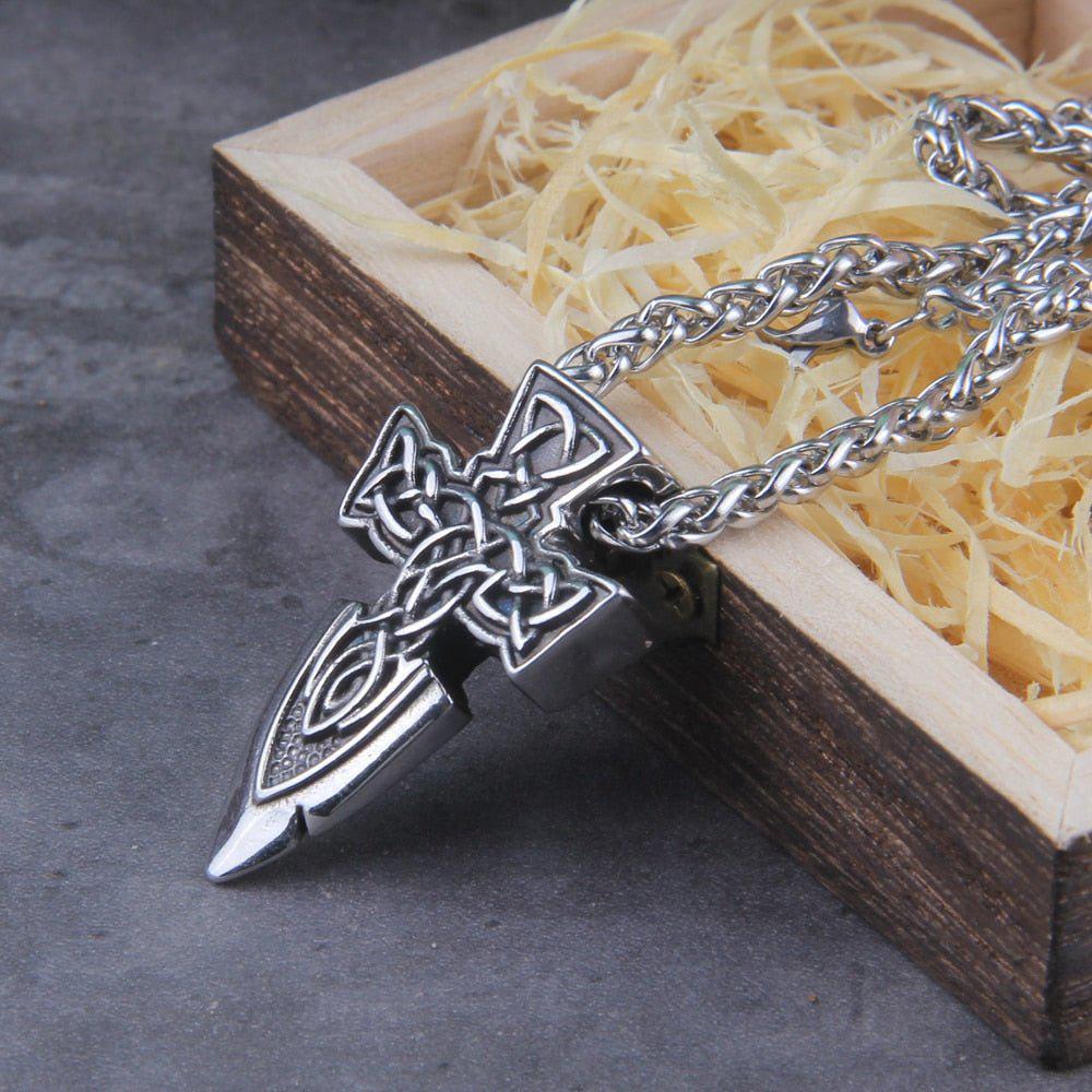 Viking Spear Point with Cross Amulet Necklace