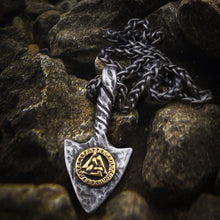 Load image into Gallery viewer, Viking Spearhead Valknut Amulet Necklace
