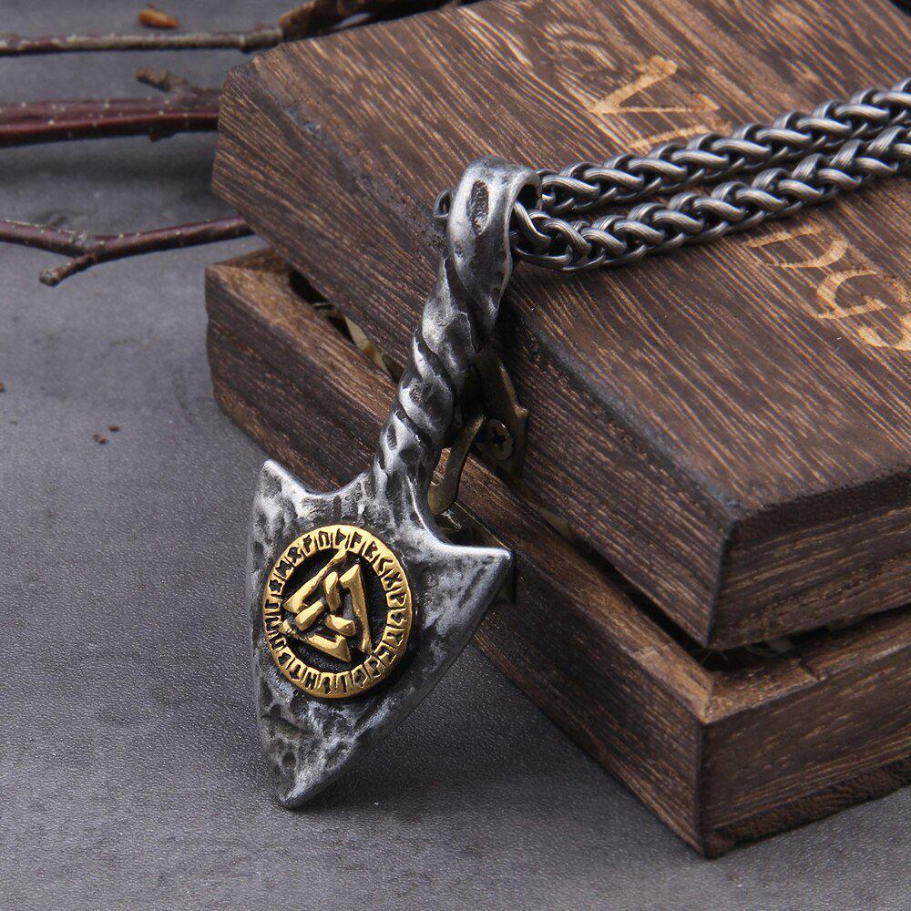 Viking Spearhead Valknut Amulet Necklace