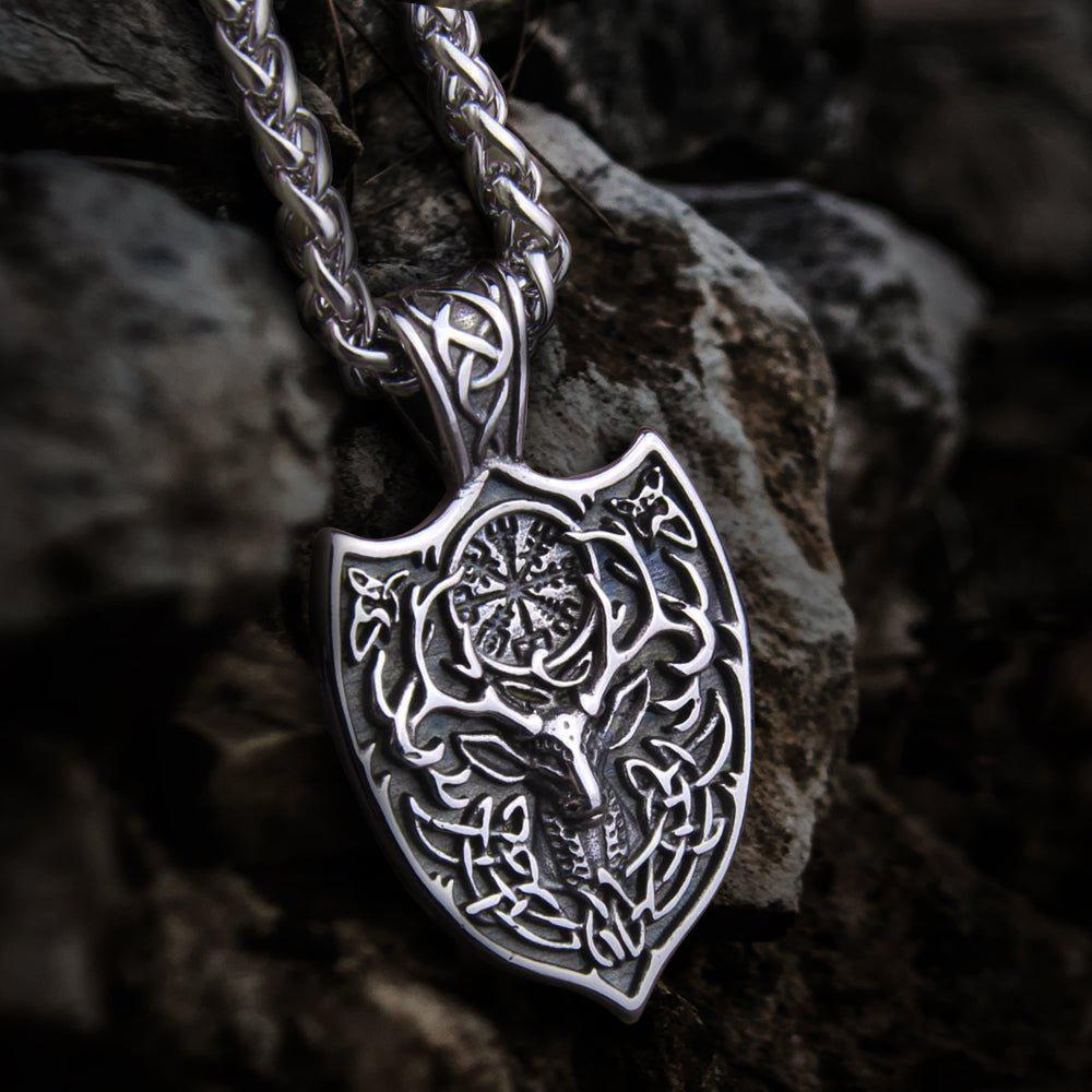 Viking Stag Shield Protection Rune Necklace