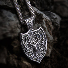 Load image into Gallery viewer, Viking Stag Shield Protection Rune Necklace
