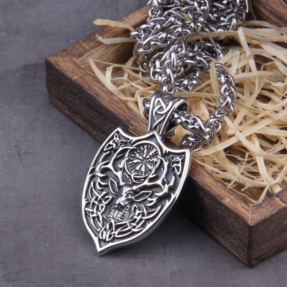 Viking Stag Shield Protection Rune Necklace