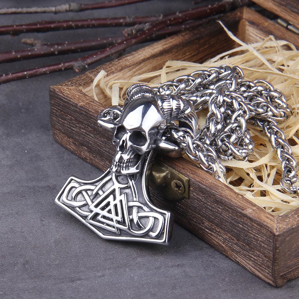 Viking Stainless Hammer Skull Chain Necklace