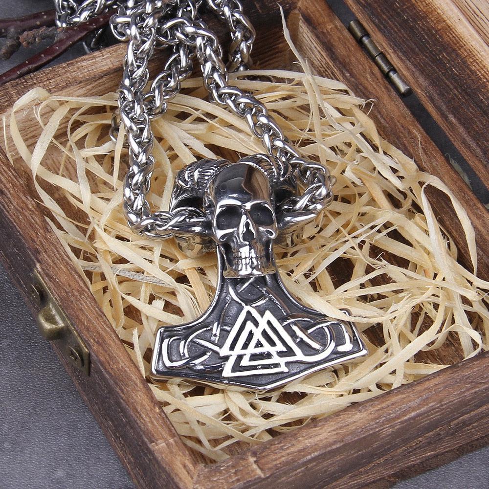 Viking Stainless Hammer Skull Chain Necklace