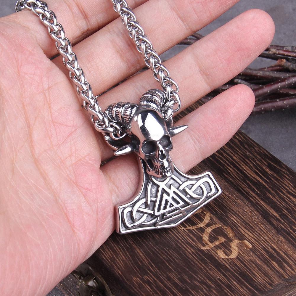 Viking Stainless Hammer Skull Chain Necklace