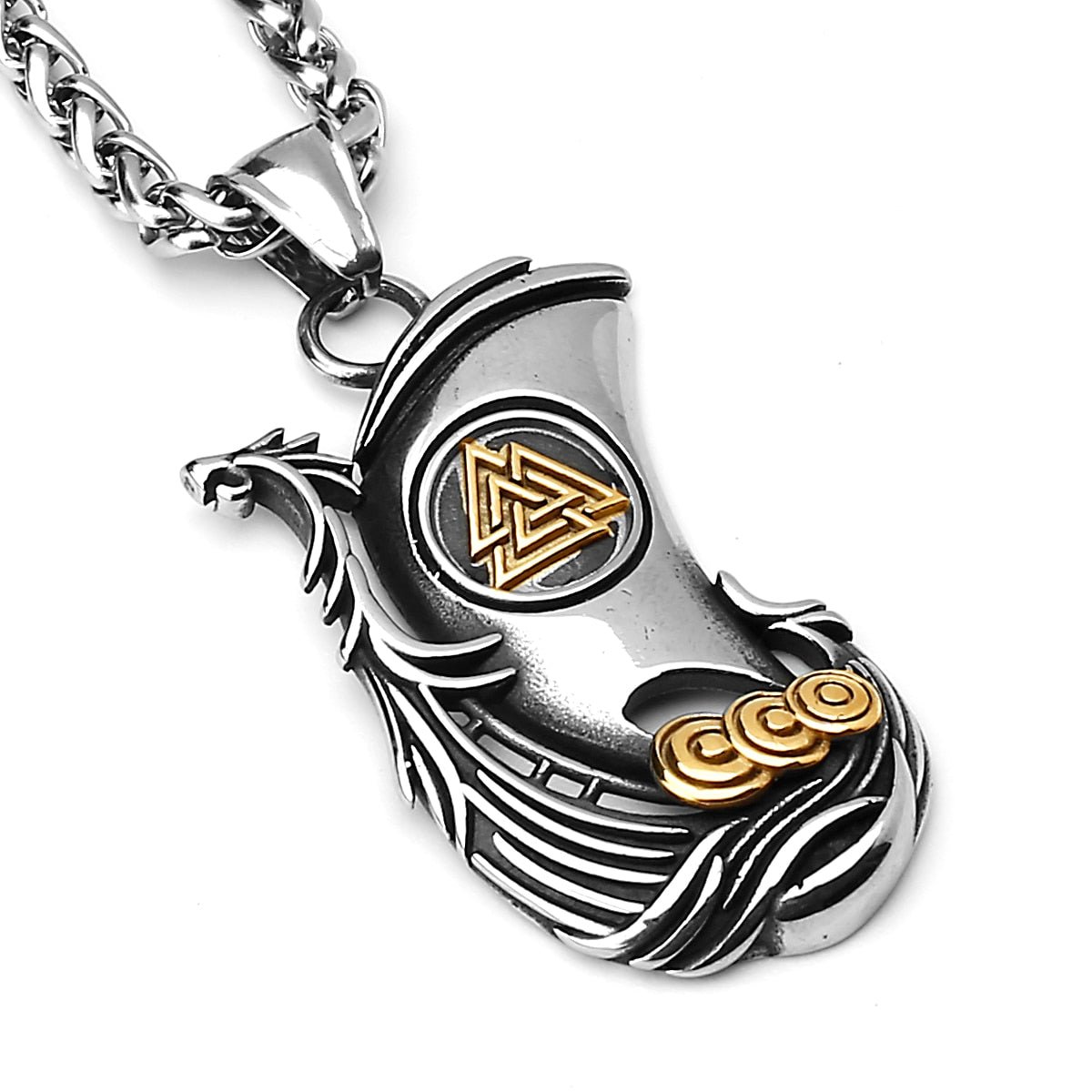 Viking Valknut Longboat Pendant Necklace