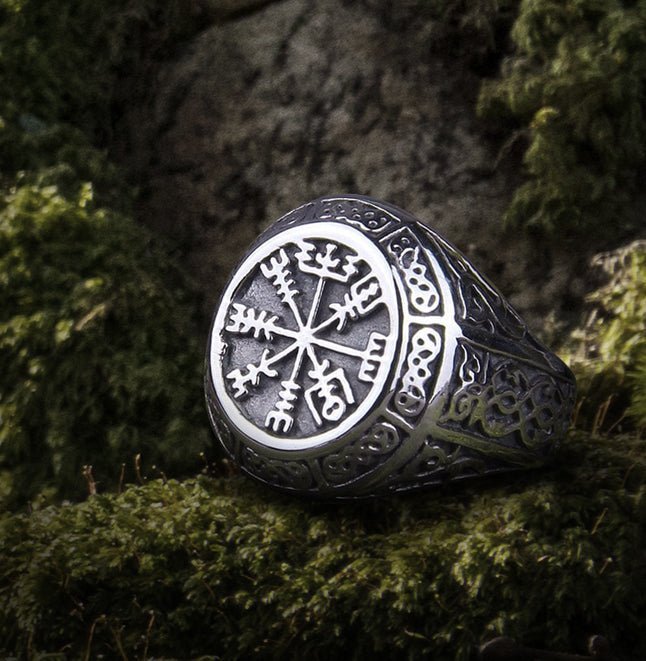 Viking Vegvisir Compass Bold Knotwork Men's Signet Ring