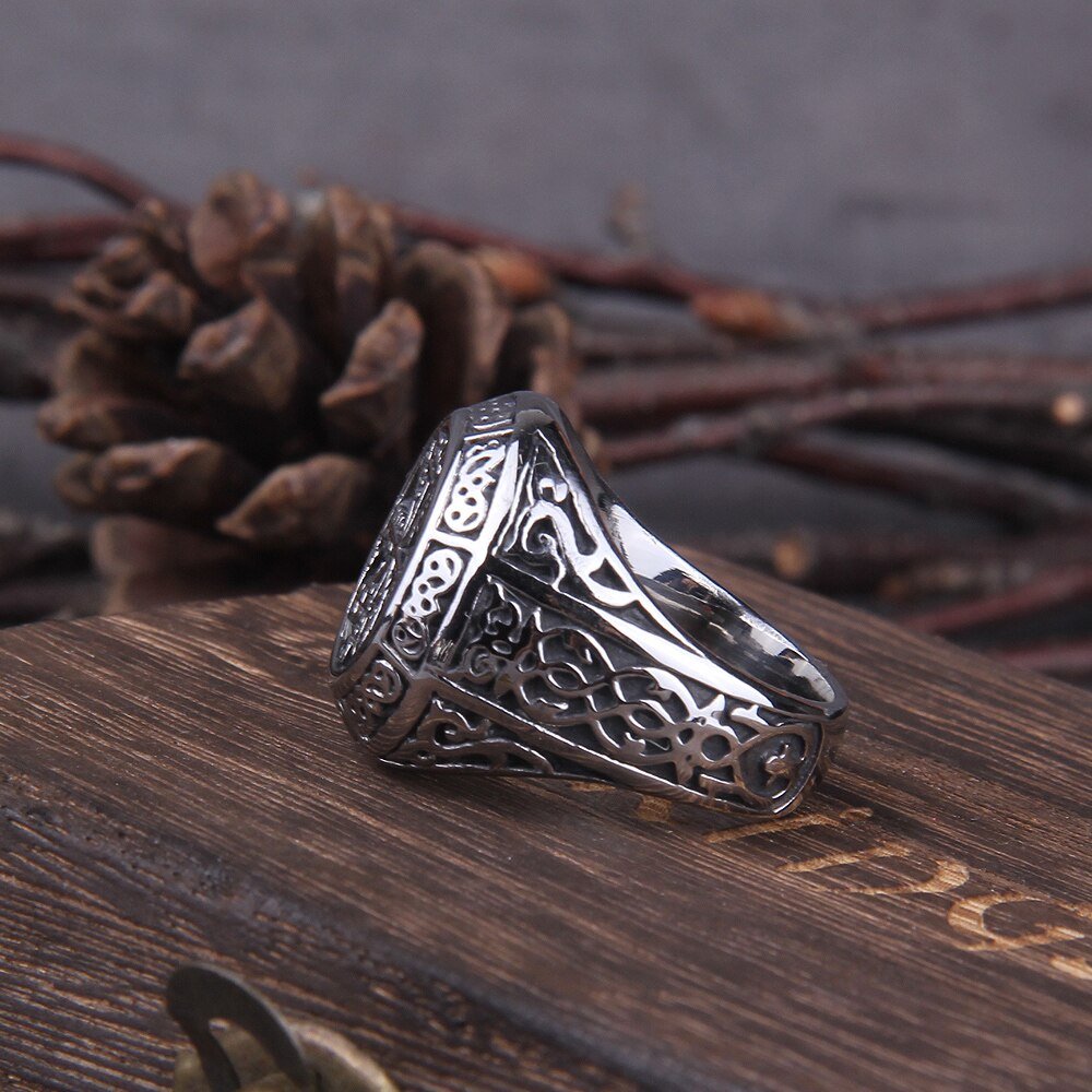 Viking Vegvisir Compass Bold Knotwork Men's Signet Ring