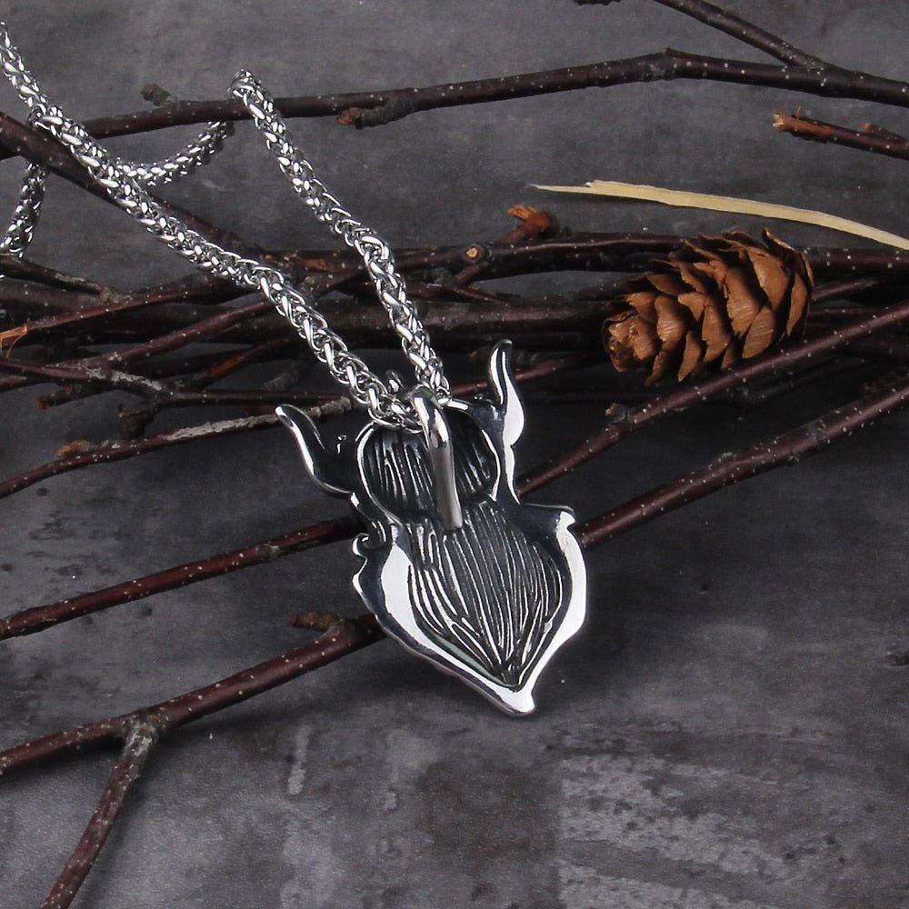 Viking Warrior Steel Skull Pendant Necklace