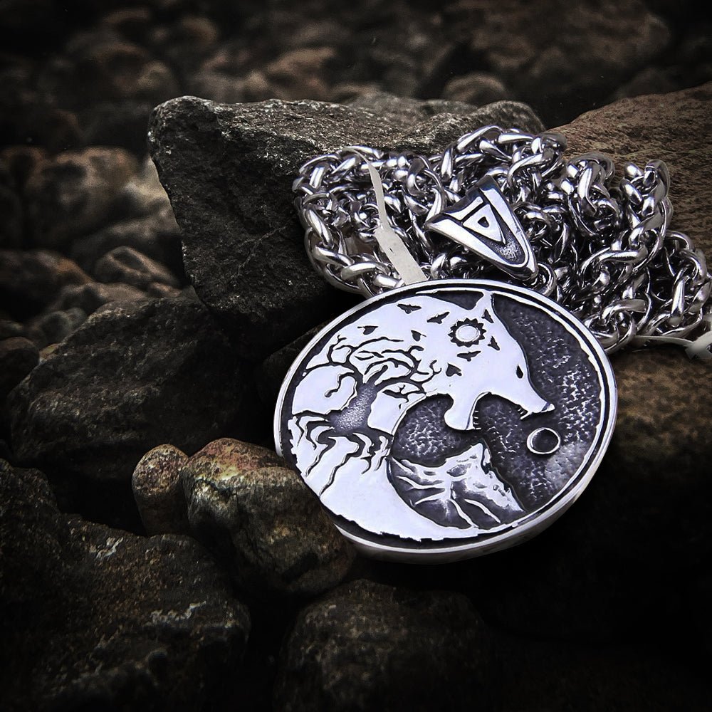 Viking Wolf Hati and Skoll Sun and Moon Norse Necklace | Handcrafted