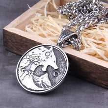 Load image into Gallery viewer, Viking Wolf Hati and Skoll Sun and Moon Norse Necklace | Handcrafted
