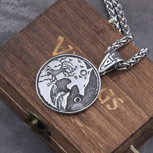 Load image into Gallery viewer, Viking Wolf Hati and Skoll Sun and Moon Norse Necklace | Handcrafted
