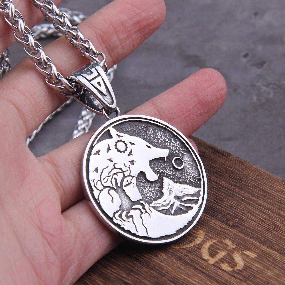 Viking Wolf Hati and Skoll Sun and Moon Norse Necklace | Handcrafted