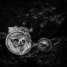 Load image into Gallery viewer, Viking Wolf Head Necklace &amp; Ring Set | Stainless Steel Norse Jewelry
