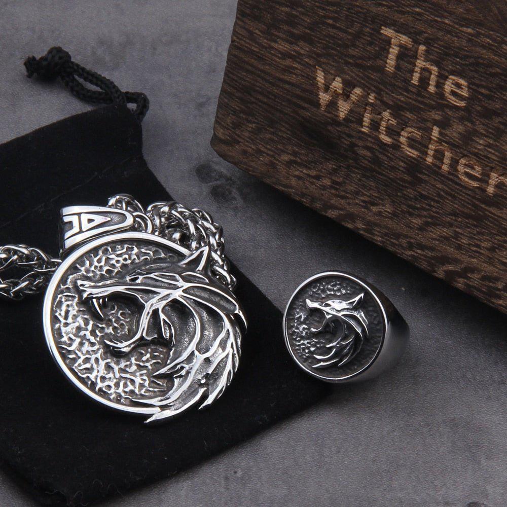 Viking Wolf Head Necklace & Ring Set | Stainless Steel Norse Jewelry