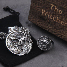 Load image into Gallery viewer, Viking Wolf Head Necklace &amp; Ring Set | Stainless Steel Norse Jewelry
