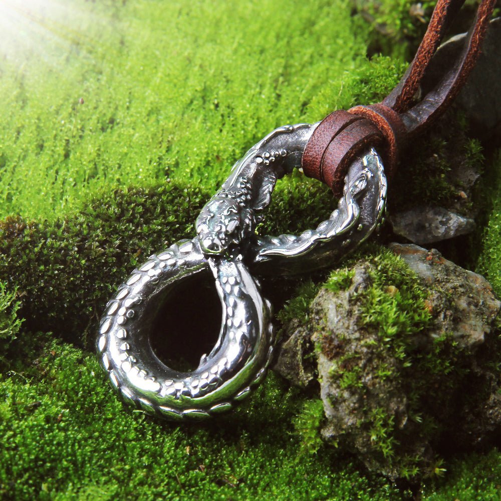 Vintage Stainless Steel Infinity Dragon Necklace