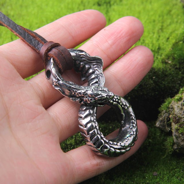 Vintage Stainless Steel Infinity Dragon Necklace