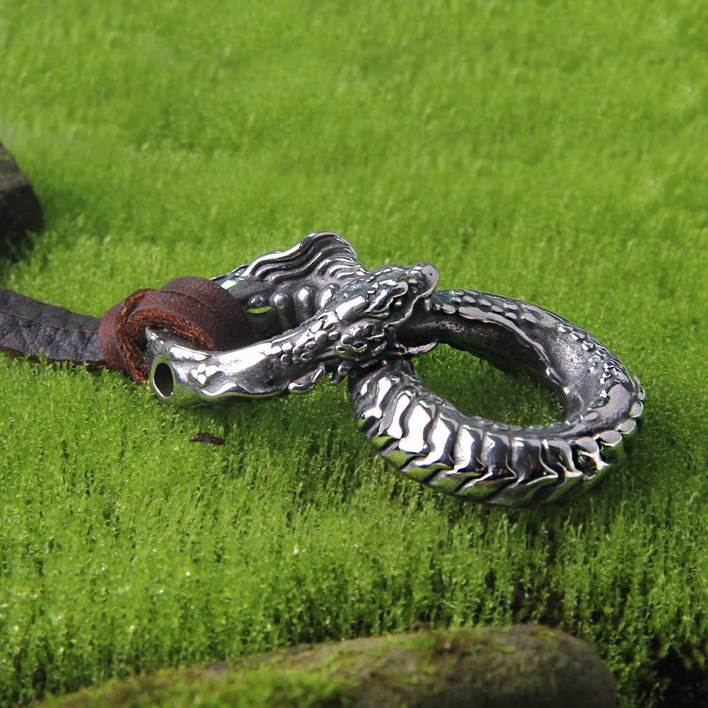 Vintage Stainless Steel Infinity Dragon Necklace