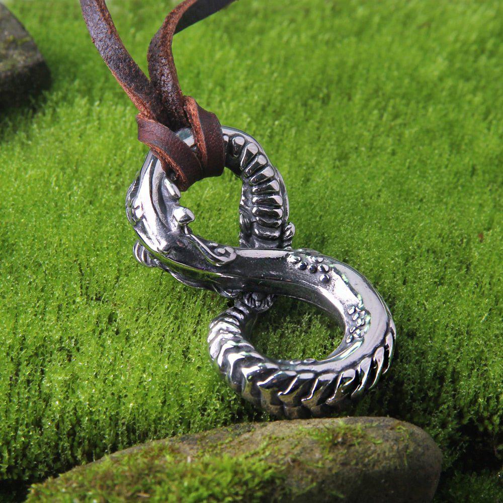 Vintage Stainless Steel Infinity Dragon Necklace