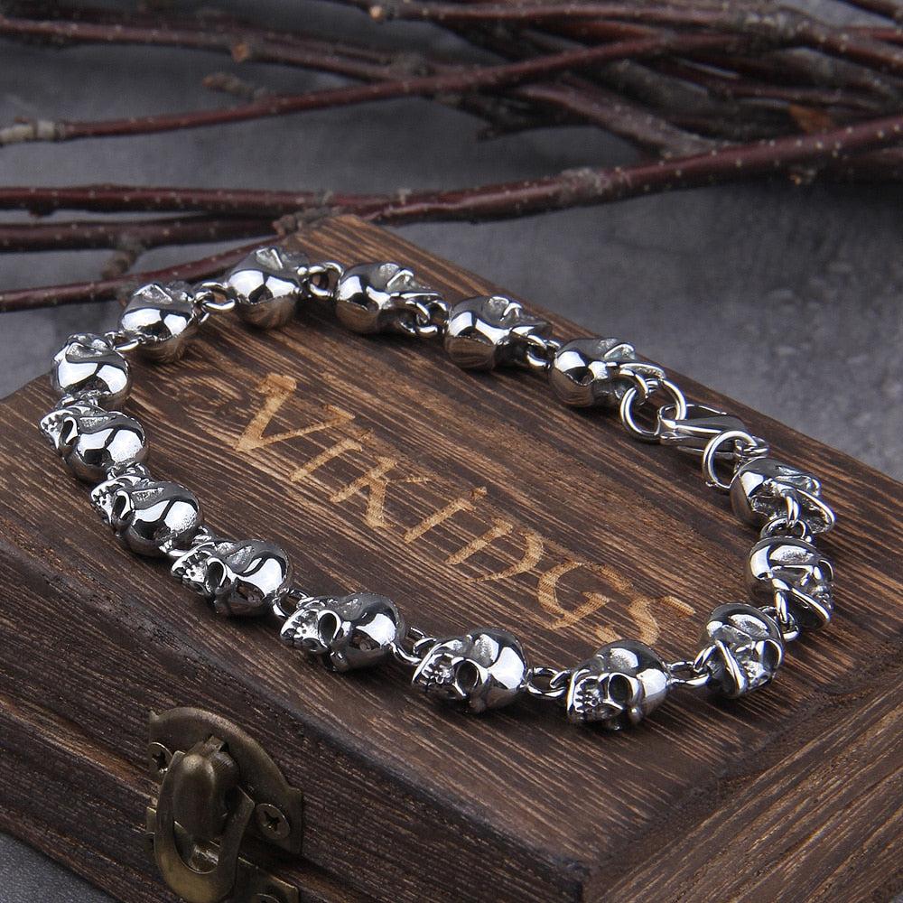 Warrior of Hel Viking Skulls of the Dead Steel Bracelet