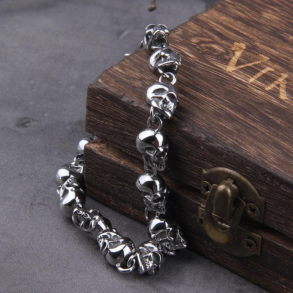 Warrior of Hel Viking Skulls of the Dead Steel Bracelet