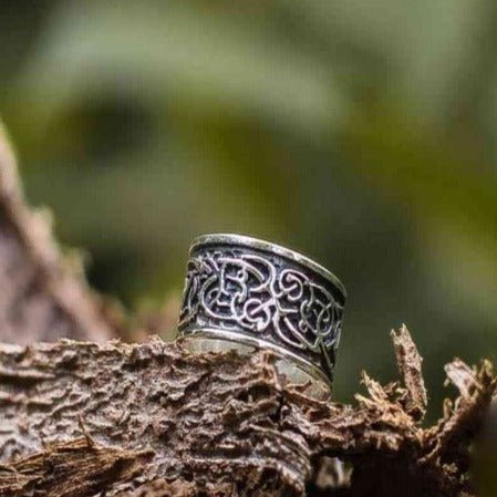 Sterling Silver Viking Wolf Ornament Ring | Handmade Norse Jewelry