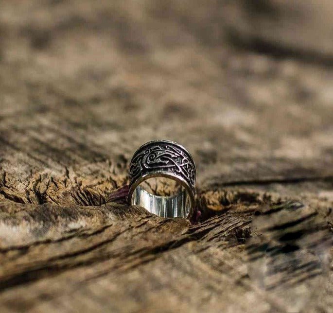 Sterling Silver Viking Wolf Ornament Ring | Handmade Norse Jewelry