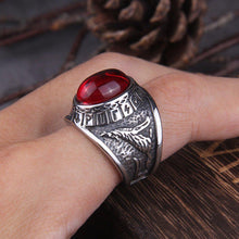 Load image into Gallery viewer, Wolves and Ravens of Odin Futhark Talisman Signet Ring | Handcrafted
