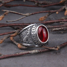 Load image into Gallery viewer, Wolves and Ravens of Odin Futhark Talisman Signet Ring | Handcrafted
