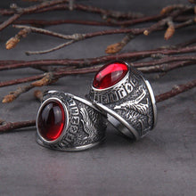 Load image into Gallery viewer, Wolves and Ravens of Odin Futhark Talisman Signet Ring | Handcrafted
