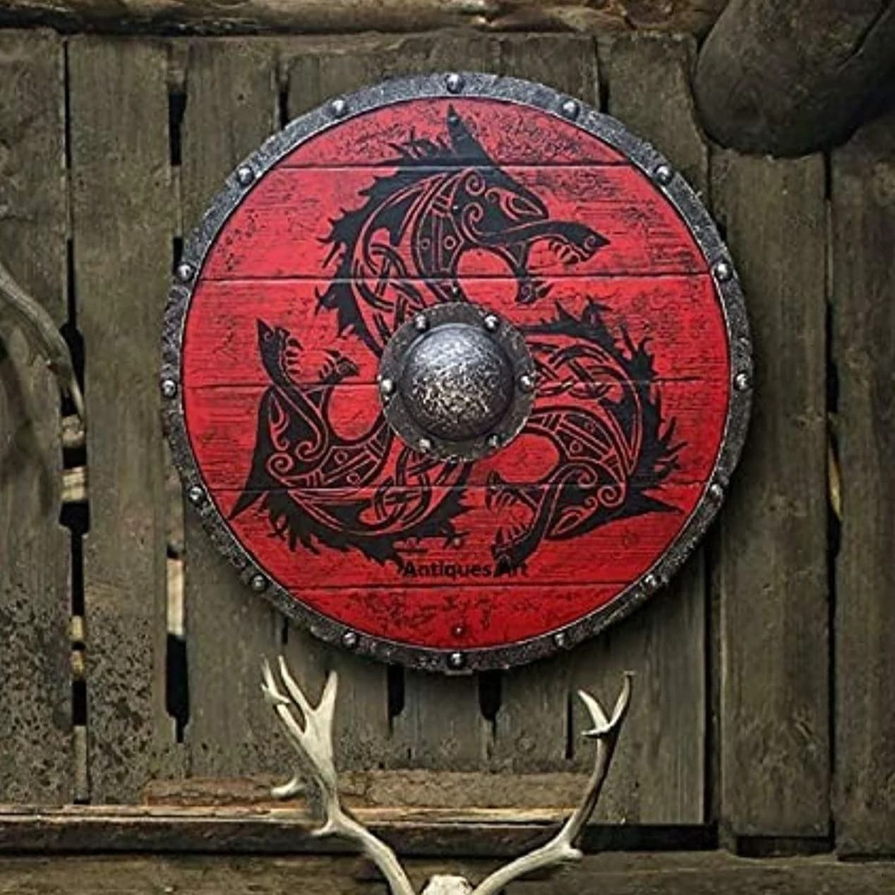 Wooden Warrior of Fenrir Viking Shield 24"