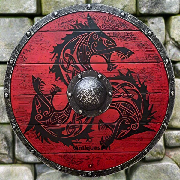 Wooden Warrior of Fenrir Viking Shield 24"