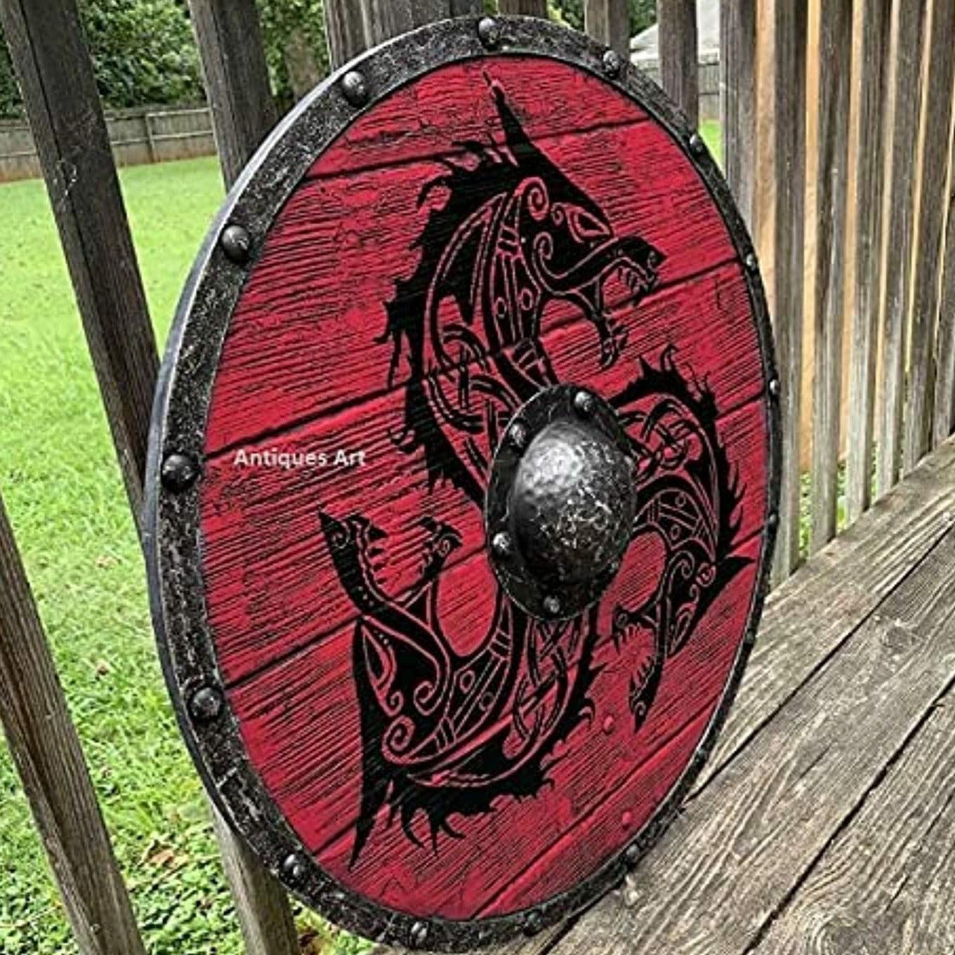 Wooden Warrior of Fenrir Viking Shield 24"