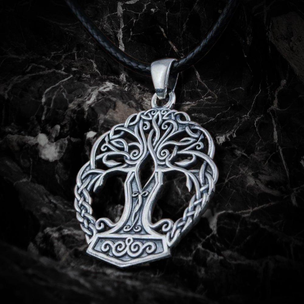 Handmade Yggdrasil & Mjolnir Viking Pendant | Sterling Silver