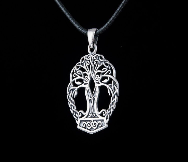 Handmade Yggdrasil & Mjolnir Viking Pendant | Sterling Silver