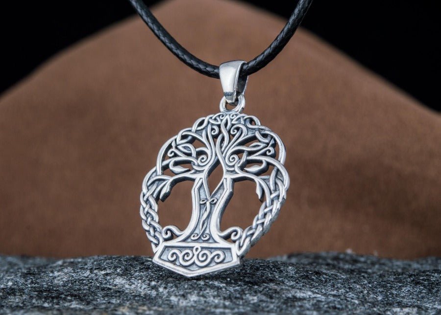 Handmade Yggdrasil & Mjolnir Viking Pendant | Sterling Silver